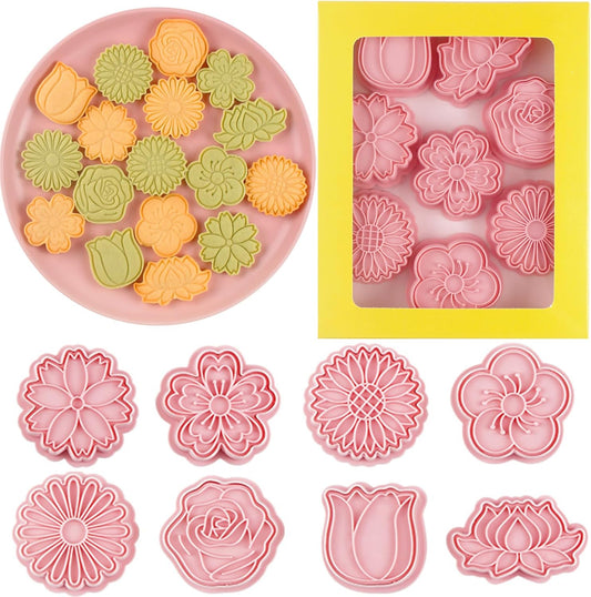 8 Pcs Flower Cookie Cutters Set Baking Molds 3D Flower Press type Cookie Cutter for Baking, Fondant, Cheese, and Pastries
