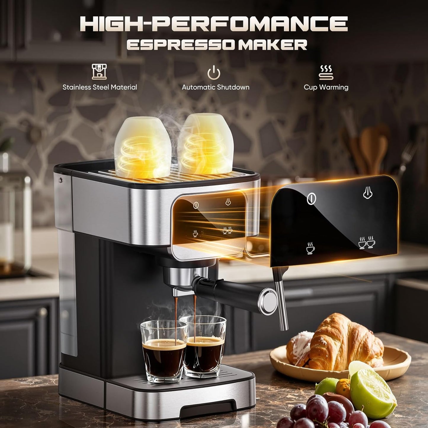 Espresso Machine 20 Bar, Professional Espresso Maker with Power Milk Frother，Compact Espresso Coffee Machine With LED Touch Screen for Home Latte, Cappuccino, 61OZ Removable Water Tank 2025