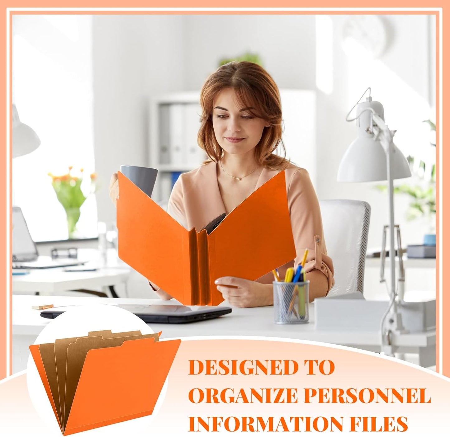 12 Pcs Classification Folders Letter Size, Back to School Supply for Teacher, Student, 3 Dividers Pressboard File Folder Bulk with 2 Fasteners, 3.5 Inch Expanding File Organizer (Orange)