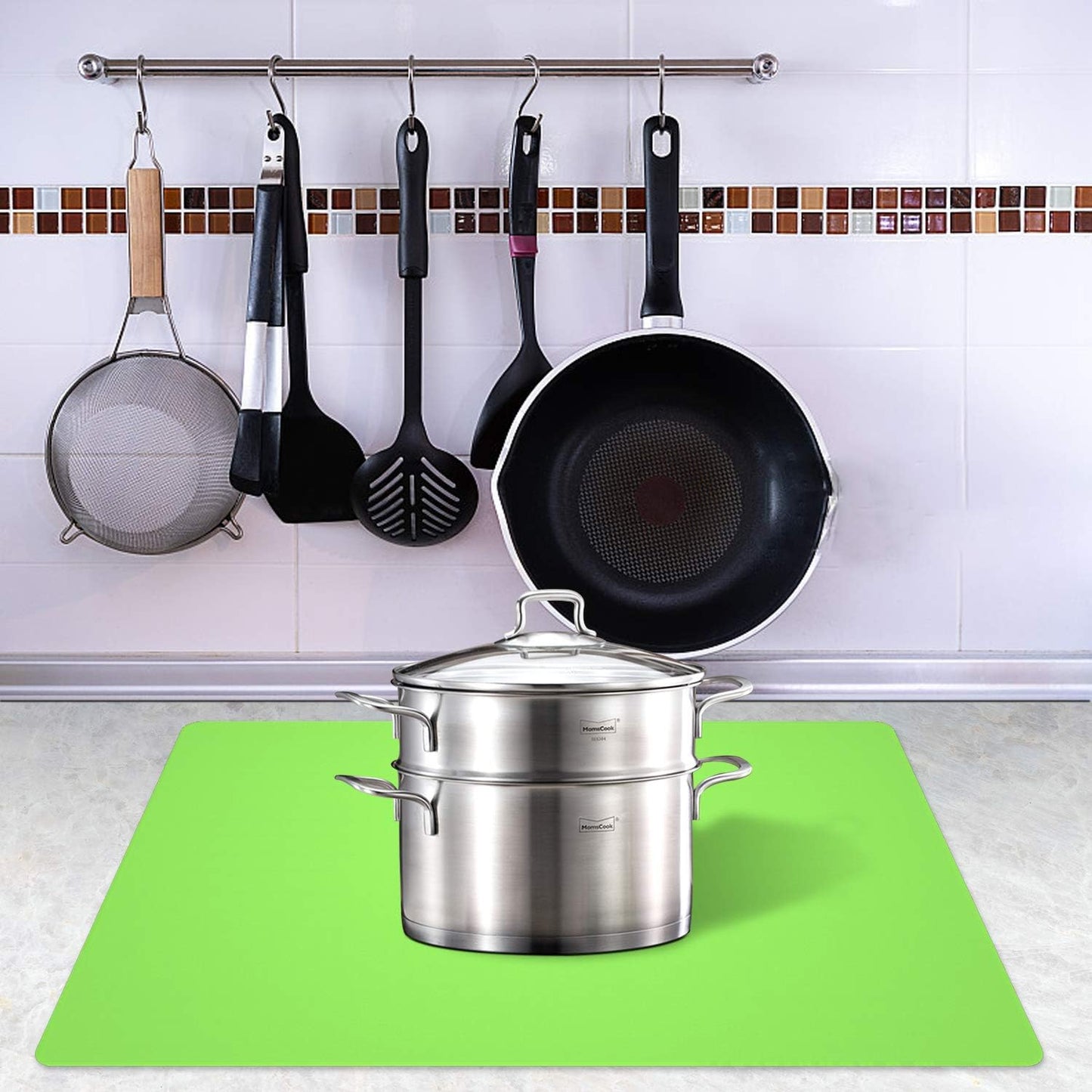 Silicone Placemats, Food-Grade Non-Slip Waterproof, Dining, Stain Resistant, Countertop Protector, Kitchen Counter Mat, Heat Resistant, Baking mat Dishwasher Safe (23.6"×15.7"-2pack, Green)