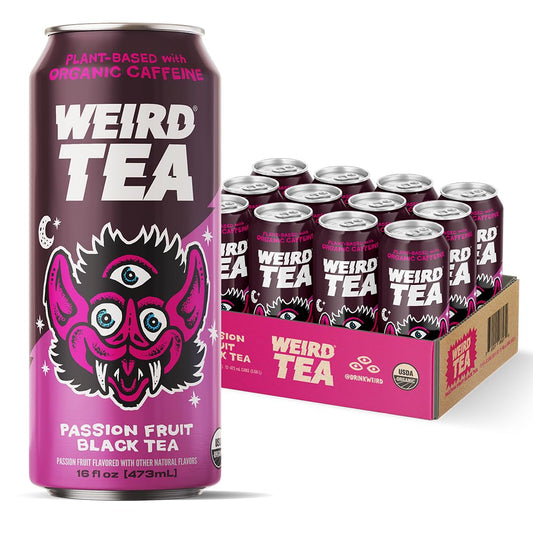 Drink Weird Organic Passion Fruit Black Tea – 16oz Cans, 160mg Organic Caffeine, Pack of 12 – Smooth & Energizing Energy Drink Alternative
