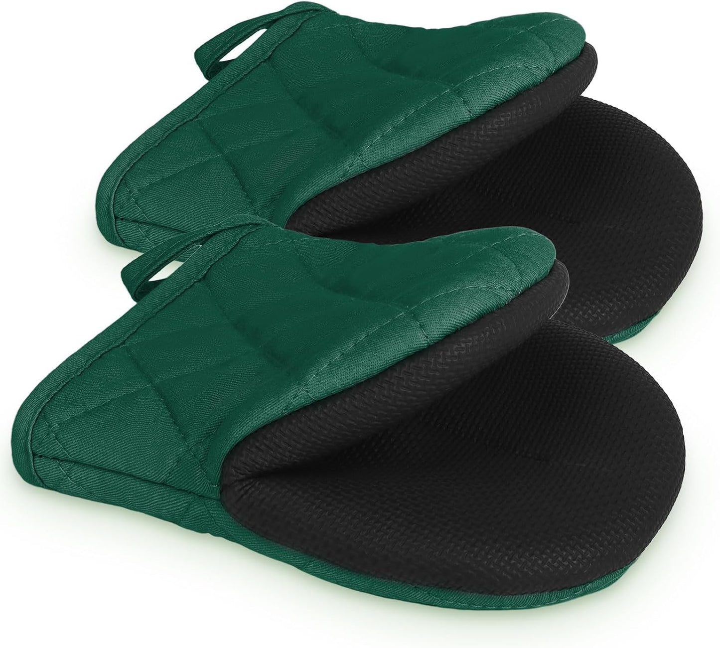 1 Pair Short Oven Mitts, Heat Resistant Silicone Kitchen Mini Oven Mitts for 500 Degrees, Non-Slip Grip Surfaces and Hanging Loop Gloves, Baking Grilling Barbecue Microwave Machine Washable