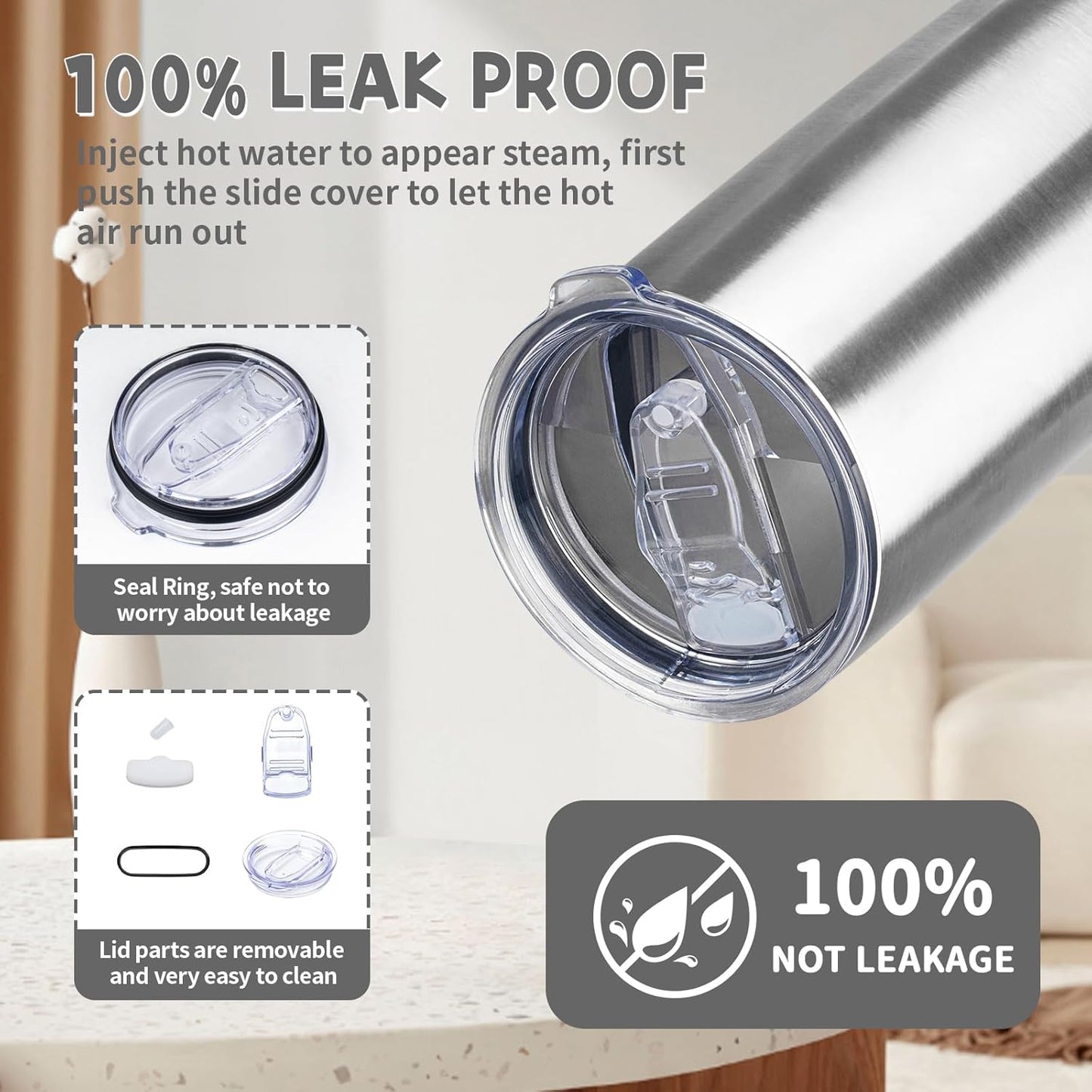 20 oz Tumbler with Lids and Straws, Stainless Steel Insulated Coffee Tumbler, Double Wall Vacuum Insulated Travel Mug Cup, Leakproof Thermal Coffee Cup for Hot and Cold Drinks (Silver)