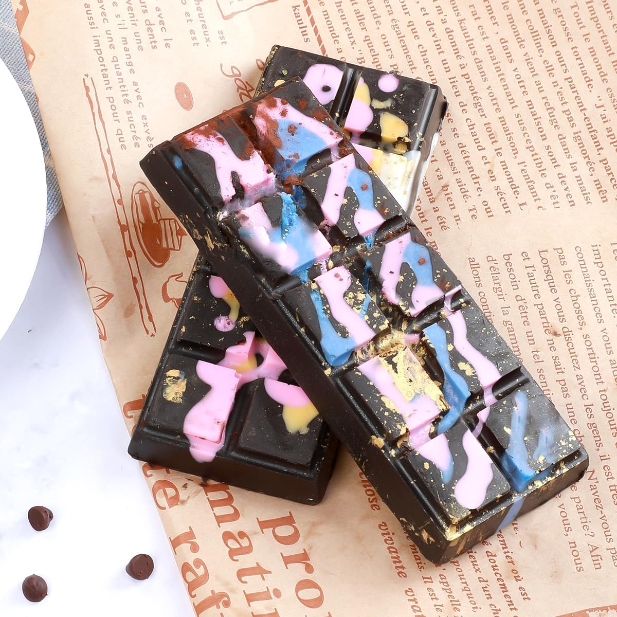 Chocolate Bar Molds Deep Silicone Break-Apart Chocolate Nonstick Protein and Energy Thick Candy Bar Mold Wax Melt Mold 2 Pack (10 Snap)