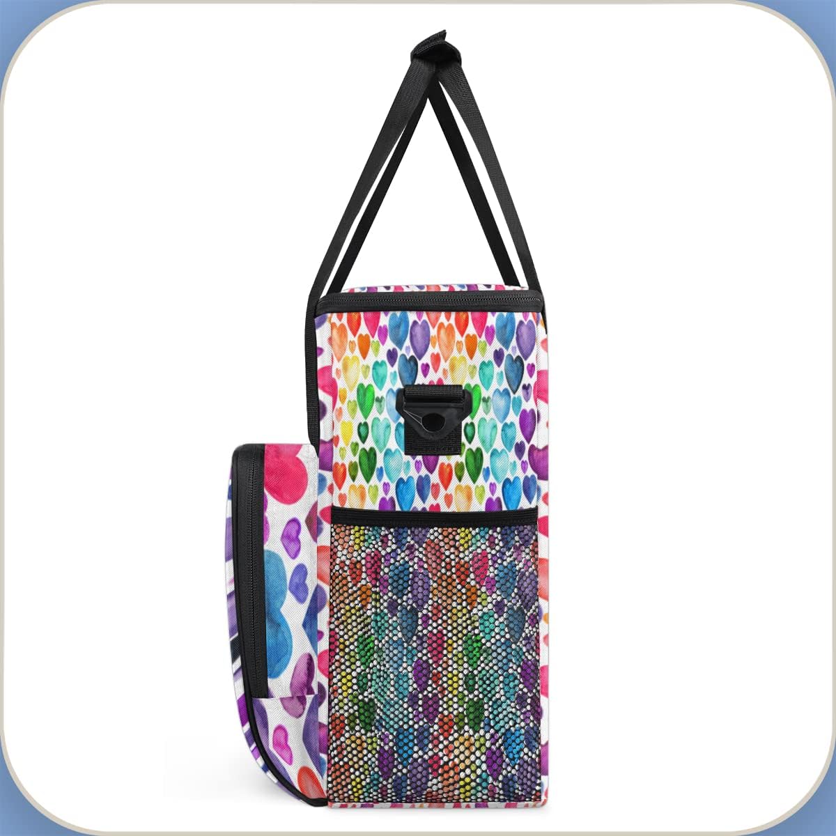 Watercolor Rainbow Hearts Pattern Coffee Maker Carring Bag Travel Storage Tote Bag Compatible with Keurig K-Mini or K-Mini Plus Portable Single Serve Coffee Brewer Case with Pockets for K-cup Pods
