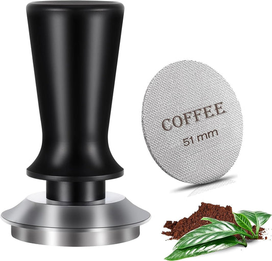 51mm Espresso Tamper and Espresso Puck Screen Set, Espresso Tamper with Calibrated Spring, Premium Barista Stainless Steel Coffee Tamper with Puck Screen, Espresso Handle Tamper for Espresso Machine