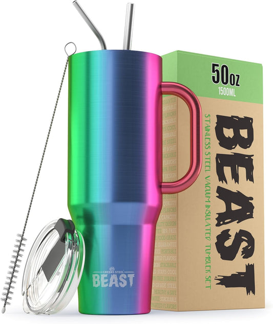 Beast 50 oz Tumbler Stainless Steel Vacuum Insulated Coffee Ice Cup Double Wall Travel Flask (Rainbow)