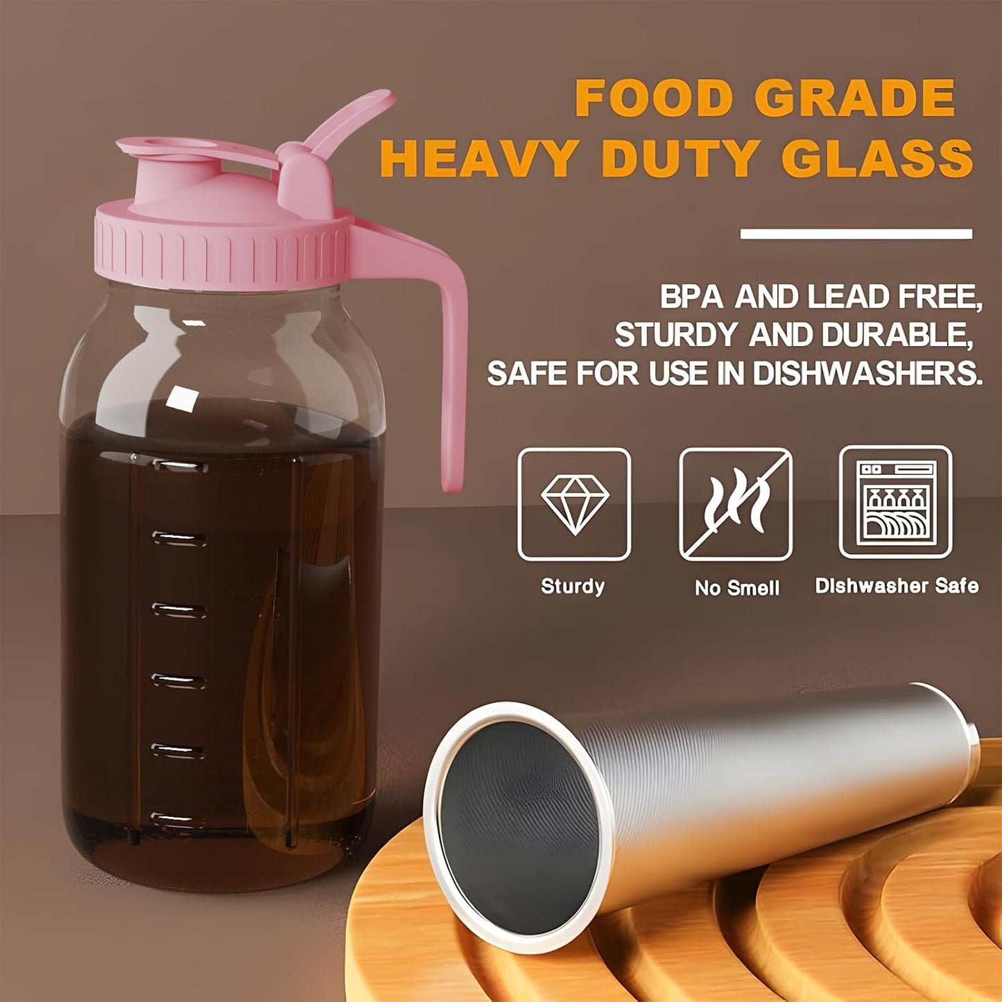 Cold Brew Coffee Maker Jar - 64oz Thick Glass Multipurpose Mason Pitcher Spout Lid with Handle & Stainless Steel Filter for Iced Coffee, Lemonade, Ice Tea, Homemade Fruit Drinks Container