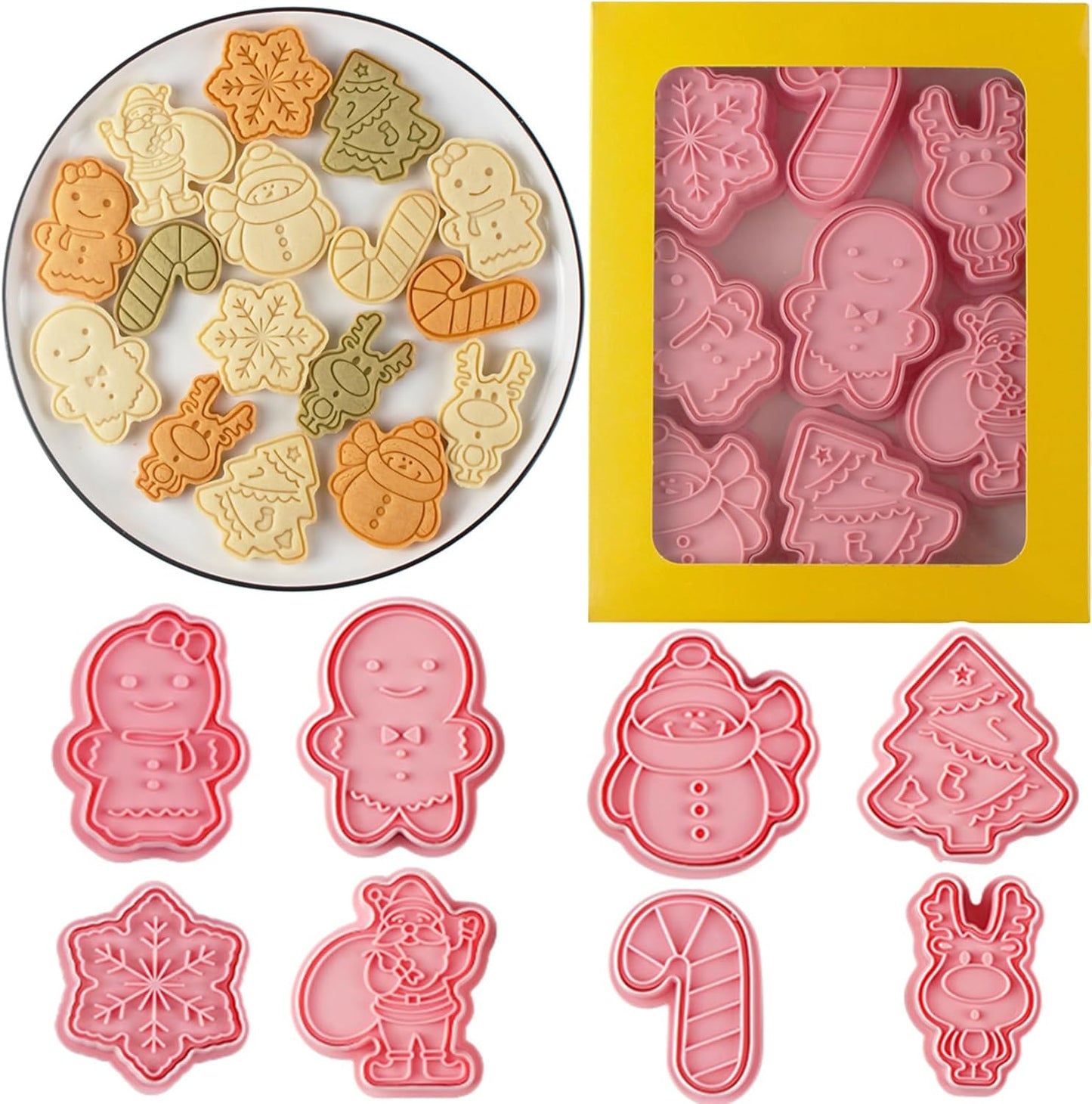 8 Pcs Christmas Cookie Cutters Set Baking Molds 3D Christmas Press type Cookie Cutter for Baking, Fondant, Cheese, and Pastries