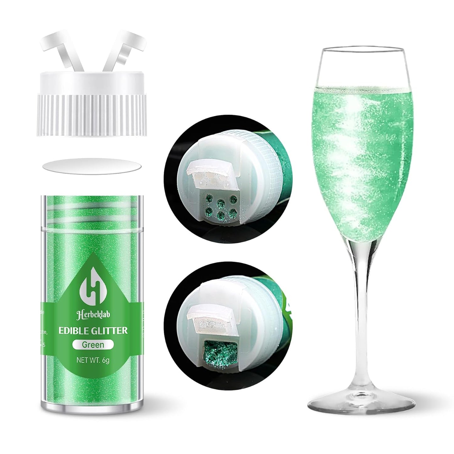 Green Edible Glitter for Cocktails - 6g Green Luster Dust Edible Drink Glitter Food Grade Metallic Shimmer Powder Sprinkles for Beverage Cake Chocolate Candy