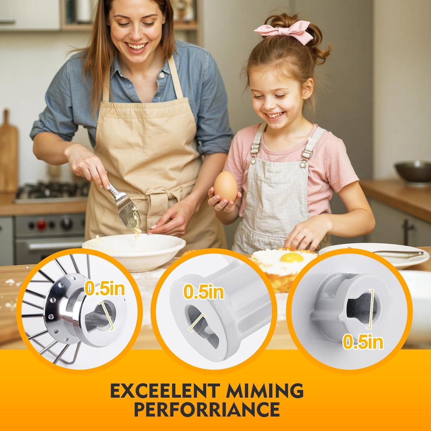 3-Piece Kit Attachments for KitchenAid Tilt-Head Stand Mixer, Accessories Stainless Steel K45WW Wire Whip, K45DH Dough Hook and K45B Coated Flat Blade Paddle with Scraper