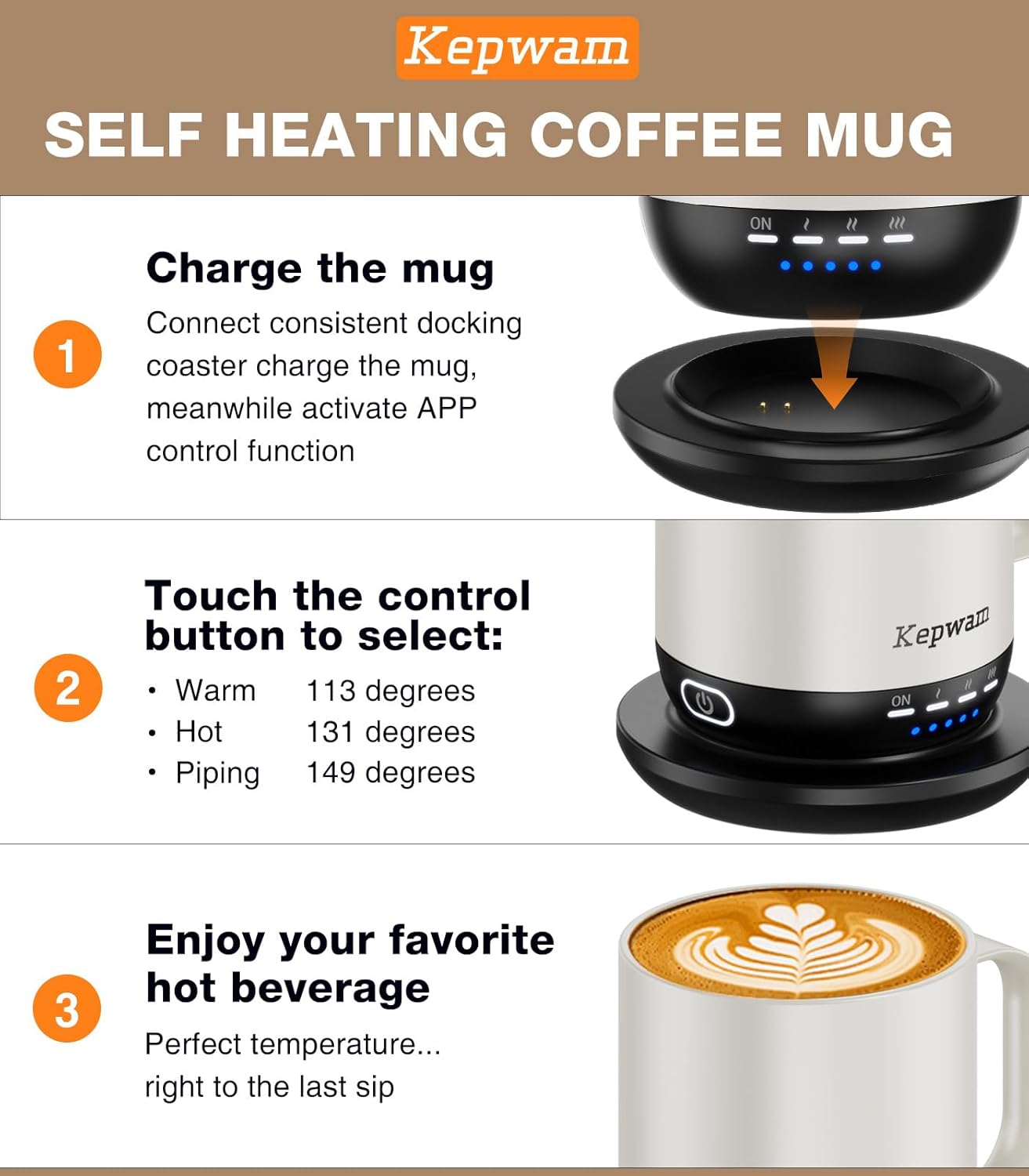 Self Heating Coffee Mug T1-16oz Fast Heating & Ultra Long-Lasting Battery Life, Heated Coffee Mug Up to 149℉ - Touch & App Controlled Coffee Mug, Birthday Gifts for Women and Men