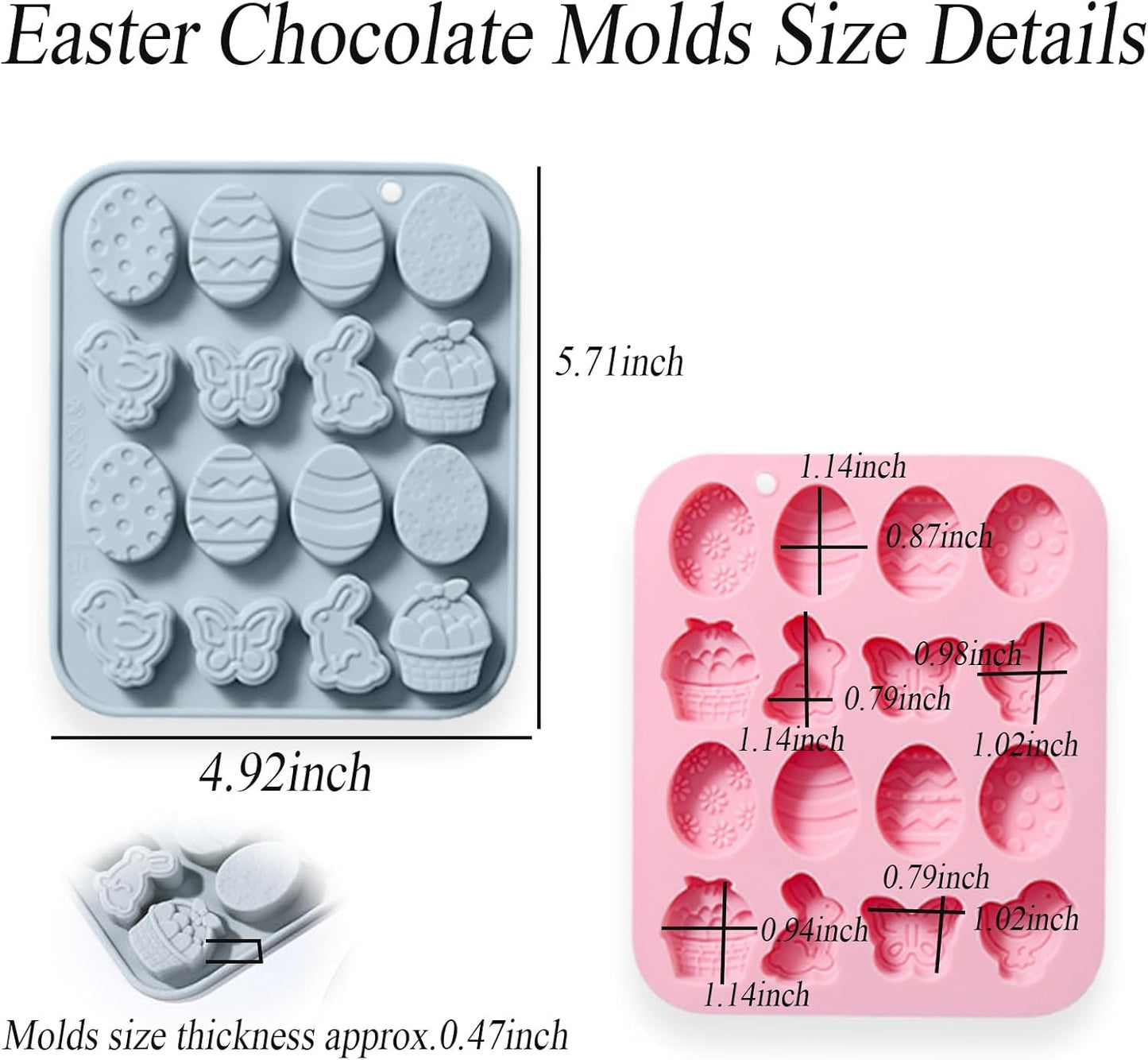 Easter Silicone Candy Molds, 16 Cavity Mini Bunny Egg Butterfly Chick Chocolate Molds Design, Baking Molds for Making Jellies, Soft Candy, Ice Cubes, Wax Melts, Soaps, Resin etc Cake Decor Set of 2