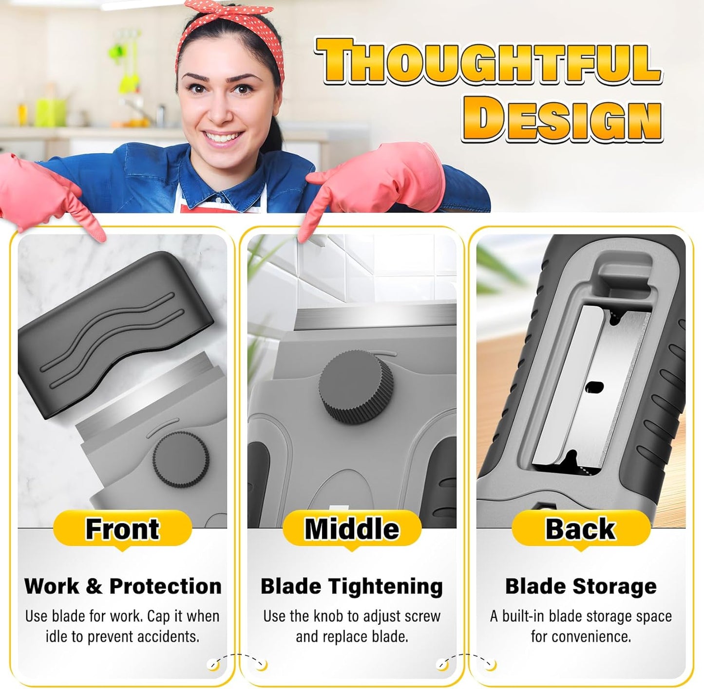 DIYSELF 2 Pack Razor Blade Scraper with 30 Pcs Spare Blades - Scraper Tool for Cleaning, Glass, Stickers - Scraper for Glass Top Stove - Paint Scraper - Razor Scraper - Glass Scraper - Oven Scraper