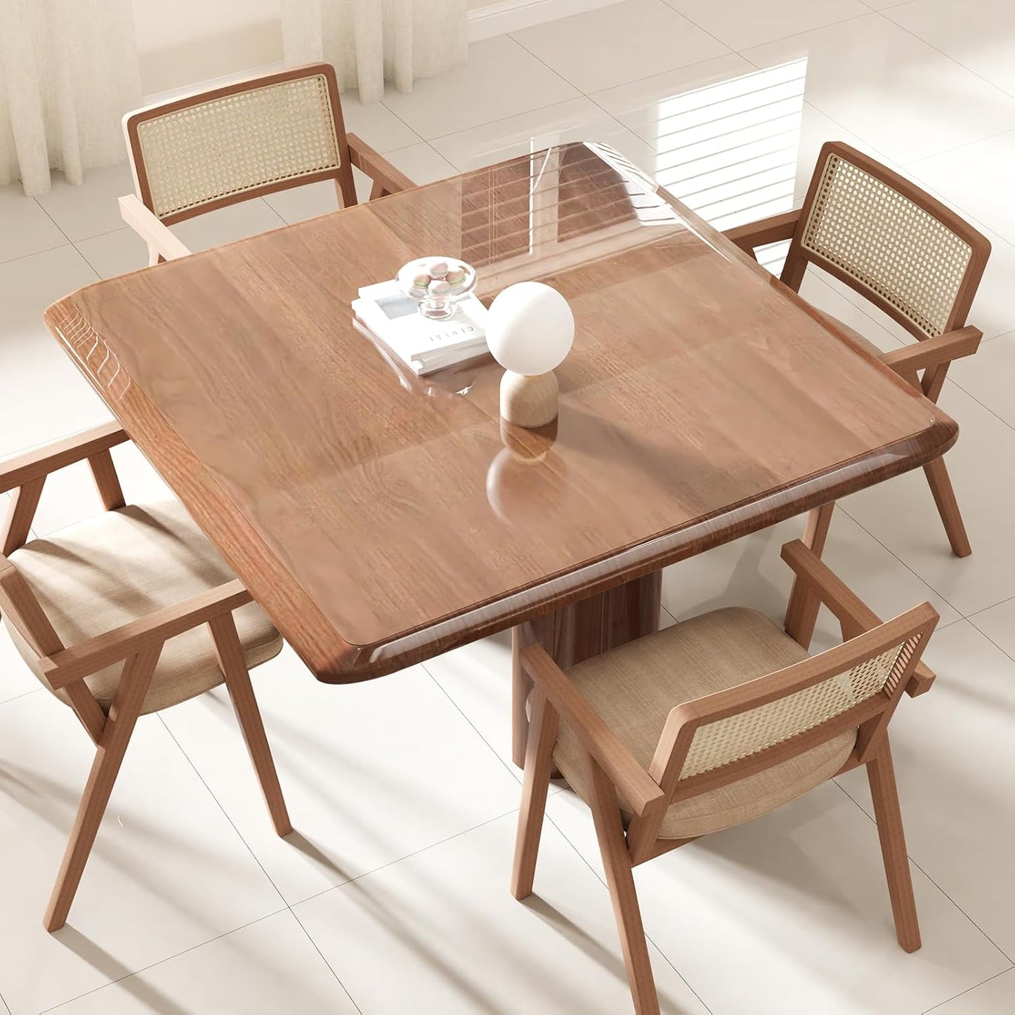 Crystal Clear Plastic Table Cover Protector, 36" x 60" Spill Resistant Easy Flat PVC Desk Pad Mat, 1.5mm Thick Rectangle Vinyl Table Top Protector for Dining Room Table, Office, Dresser