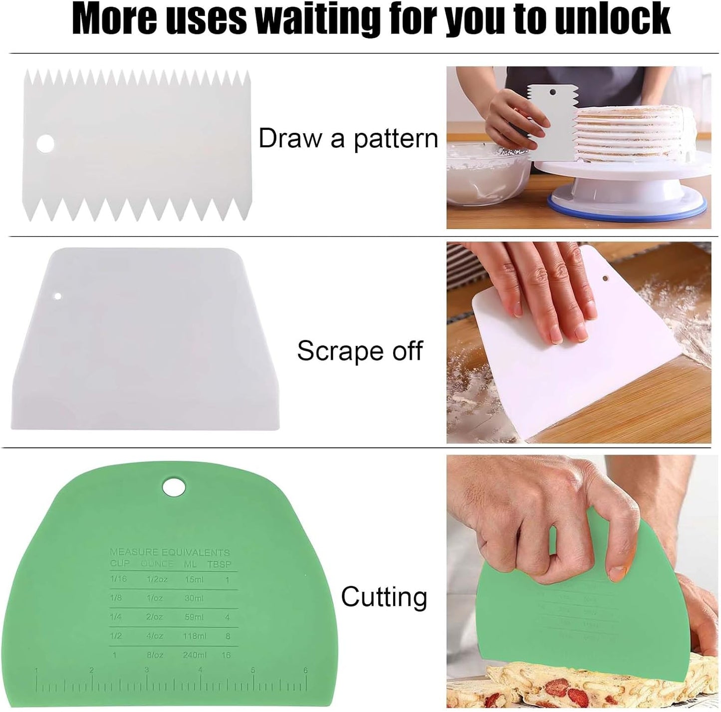 4 PCS Dough Scraper Bench Scraper, Plastic Bench Scraper for Dough Cutter for Bread Cake Dough Fondant Icing