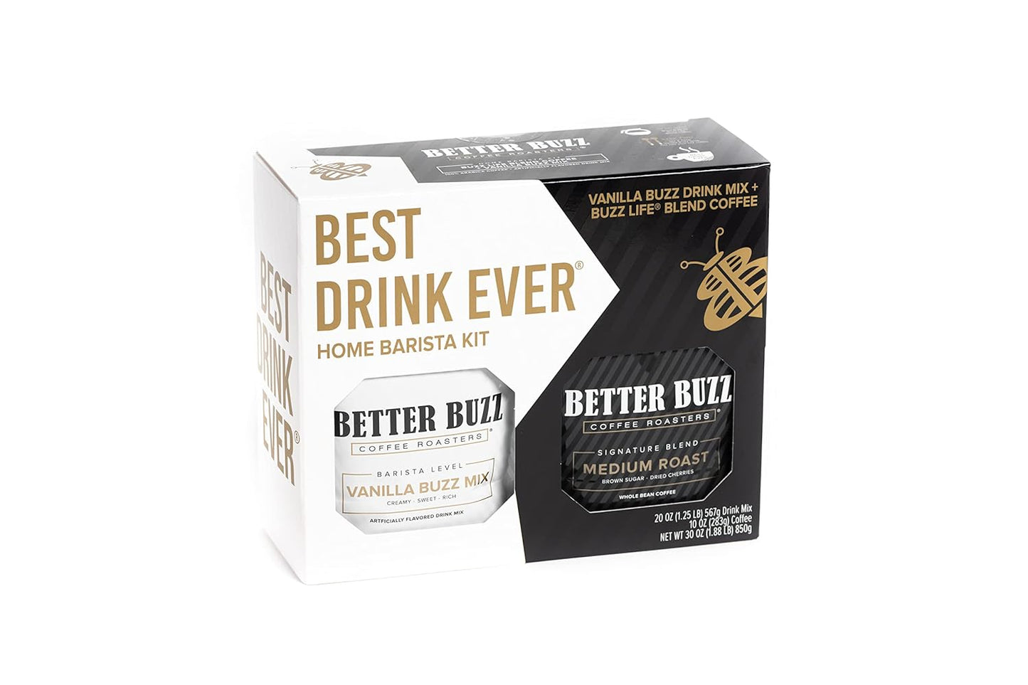 Better Buzz Best Drink Ever Home Carry Kit 30oz., 10oz. Medium Roast Whole Bean Coffee (Buzz LIfe), 20oz. Vanilla Coffee Creamer Powder (Vanilla Buzz)