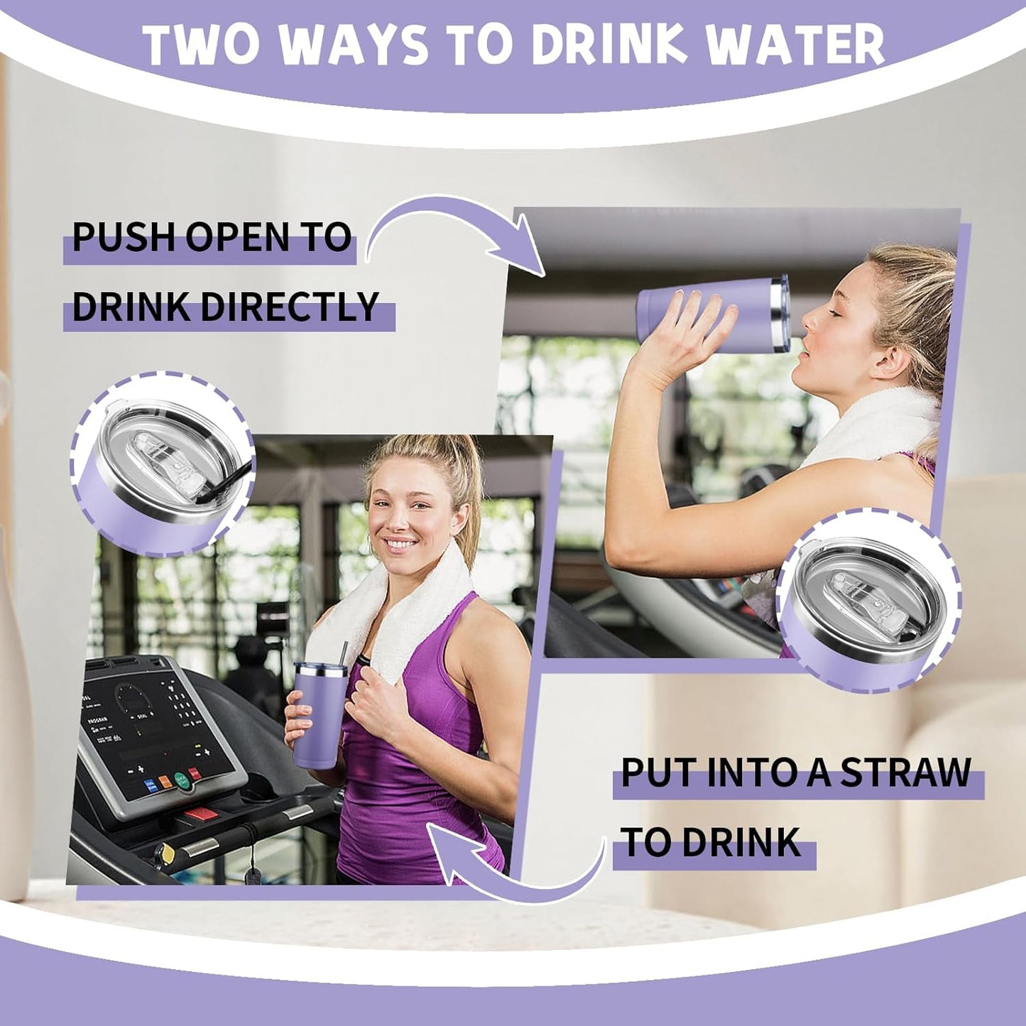 20 oz Tumbler with Lids and Straws, Stainless Steel Insulated Coffee Tumbler, Double Wall Vacuum Insulated Travel Mug Cup, Leakproof Thermal Coffee Cup for Hot and Cold Drinks (light purple)