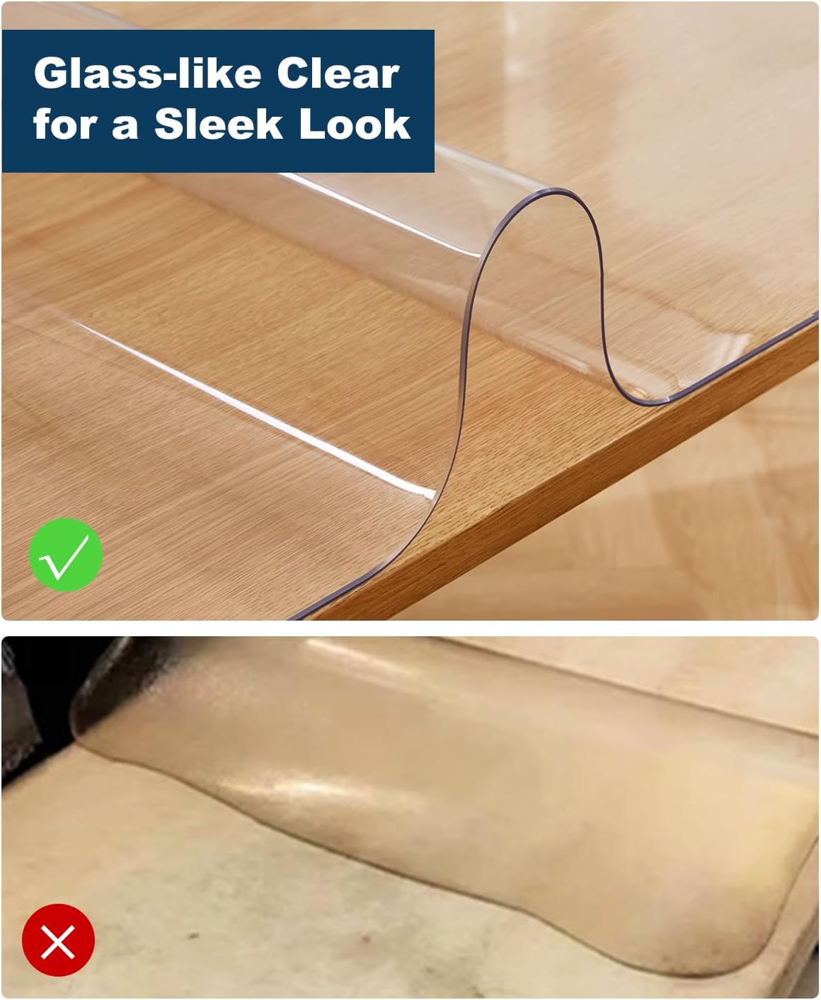 Crystal Clear Plastic Table Cover Protector, 30" x 60" Spill Resistant Easy Flat PVC Desk Pad Mat, 1.5mm Thick Rectangle Vinyl Table Top Protector for Dining Room Table, Office, Dresser