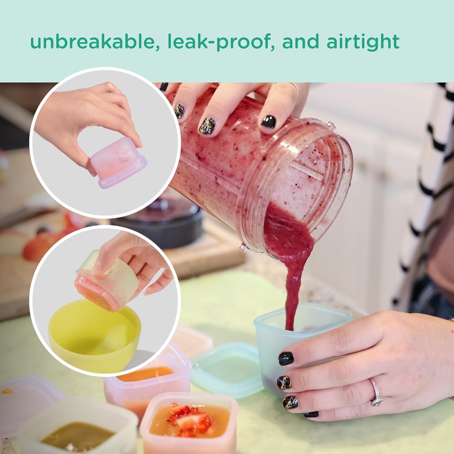 Olababy Clear Sense Silicone Storage Containers 4pk for Baby Food, Snacks, Formula, Puree, Sauce & More | Micro Plastic & BPA-Free | Daycare Essentials for Toddlers and Kids (Kiwi, 2 oz / 60 ml)