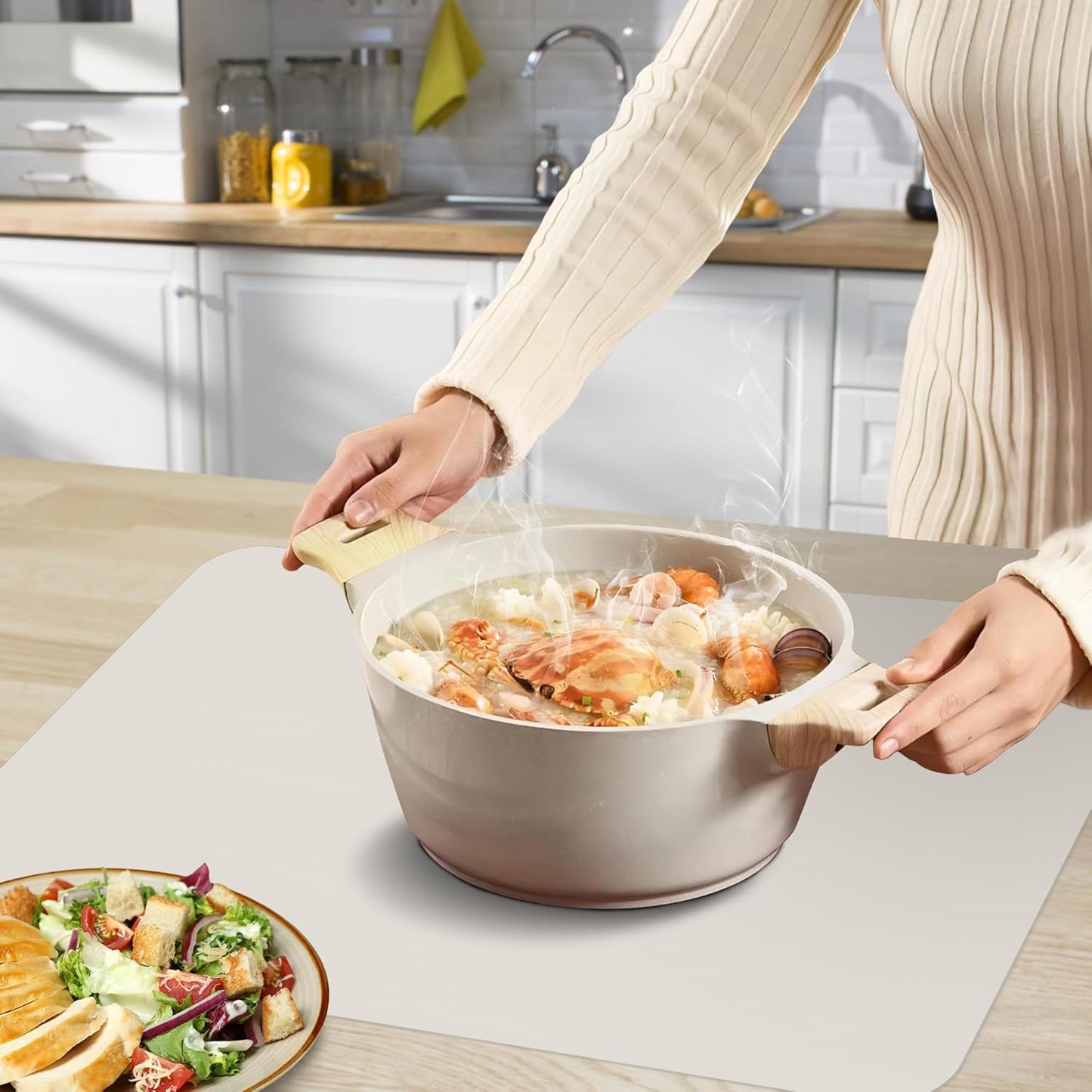 Silicone Mat for Kitchen Counter, Silicone Mat Trimable to Size (Light Grey, 15.7×11.8inch-2pcs), BPA-Free Silicone Placemat, Heat-Resistant NonSlip Table Mat for Air Fryer, Countertop Protector Mat