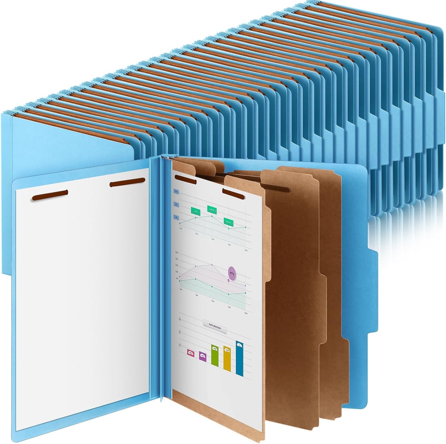 72 Pcs Classification Folders Letter Size, Back to School Supply for Teacher, Student, 3 Dividers Pressboard File Folder Bulk with 2 Fasteners, 3.5 Inch Expanding File Organizer (Blue)