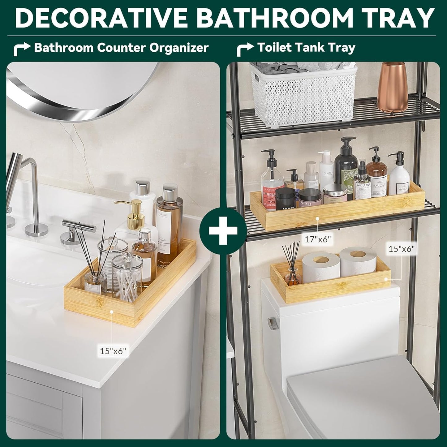 Bamboo Drawer Organizer, Cutlery Silverware Organizer for Kitchen Drawer, Stackable Utensil Organizer, 2 Pcs Flatware Organizer for Drawer, Wooden Storage Box Tray (Bamboo, 9 X 6 X 2 Inch)