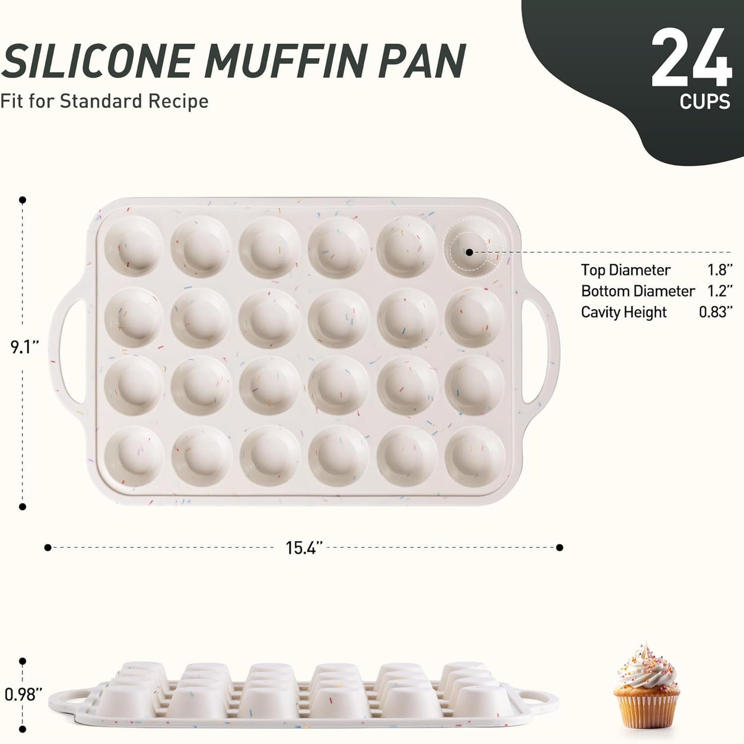 24 Cups Silicone Muffin Pan with Metal Reinforced Frame Mini Size Cupcake Pan Tray Egg Bites Silicone Circle Cookie Molds Muffin Tin Tart Pans Non Stick Toxic Oven Safe Baking Sheet Set