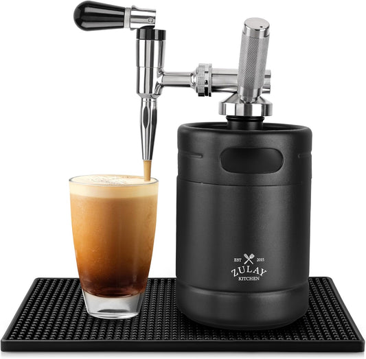Zulay Nitro Cold Brew Maker - Nitro Cold Brew Keg with Pressure Relieving Valve & Creamer Faucet - Gift for Coffee Lovers - Nitro Cold Brew Coffee Maker for Home - Collapsible Funnel & Drip Mat