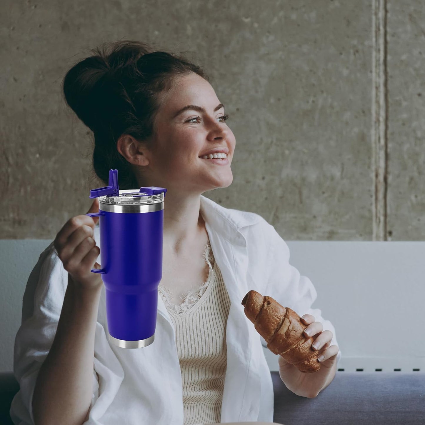 HASLE OUTFITTERS 30oz Tumbler Bulk with Handle, Insulated Travel Coffee Mug Set with Handle Leak-Proof Double Wall Stainless Steel Vacuum Tumblers Pack Metal Cup for Hot and Cold Drink