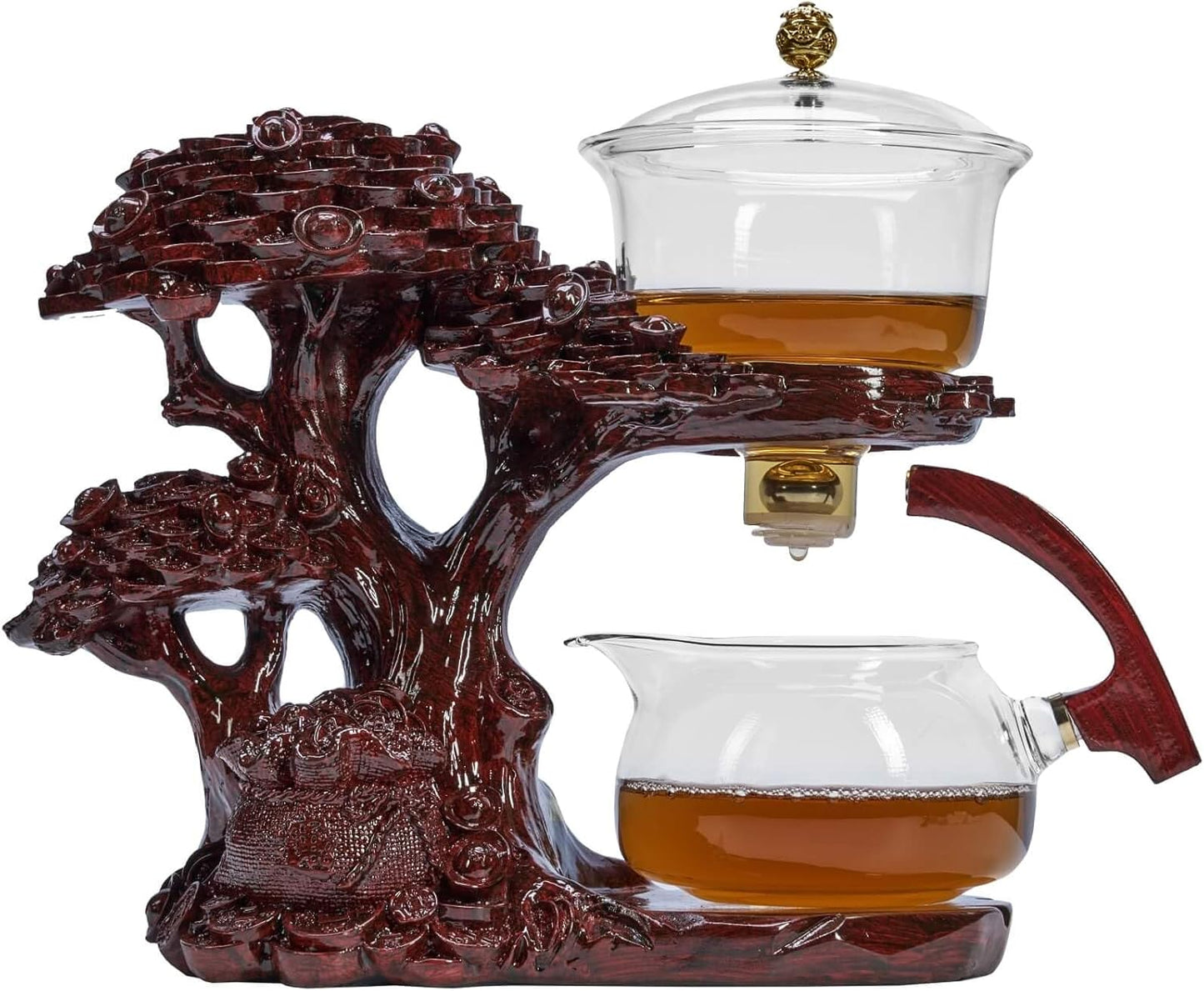Glass Teapot Set with Infuser Semi Automatic Tea Set Magic Teapot (Tree - red)