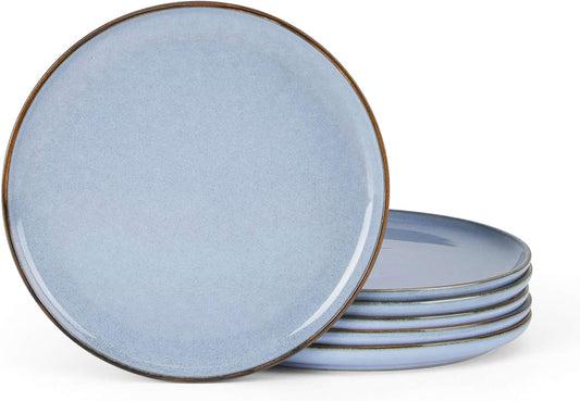 Herogo 6-Piece Stoneware Dinner Plates Set, 7.9" Ceramic Round Dessert Plate Set, Small Handmade Double Reactive Glaze Dinnerware Plates for Kitchen, Microwave, Oven and Dishwasher Safe, Haze Blue