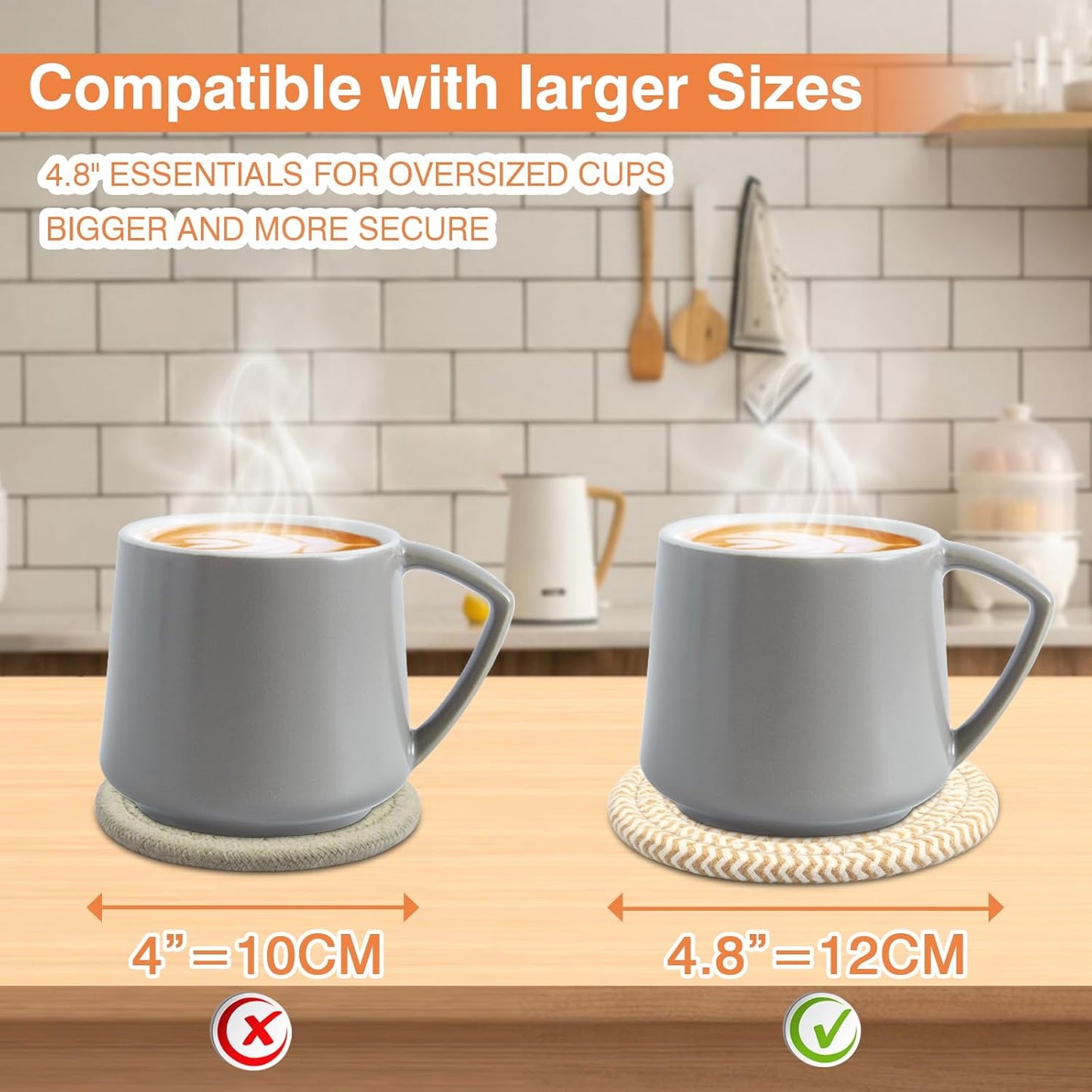 4.8" Drink Cotton Coasters Set of 2 – Boho Woven Drink Pads for Coffee & Tea, Neutral Sandstone Blend Fabric Cup Mats for Desk, Table, Nightstand, Dorm, Giftable Absorbent Coaster Set