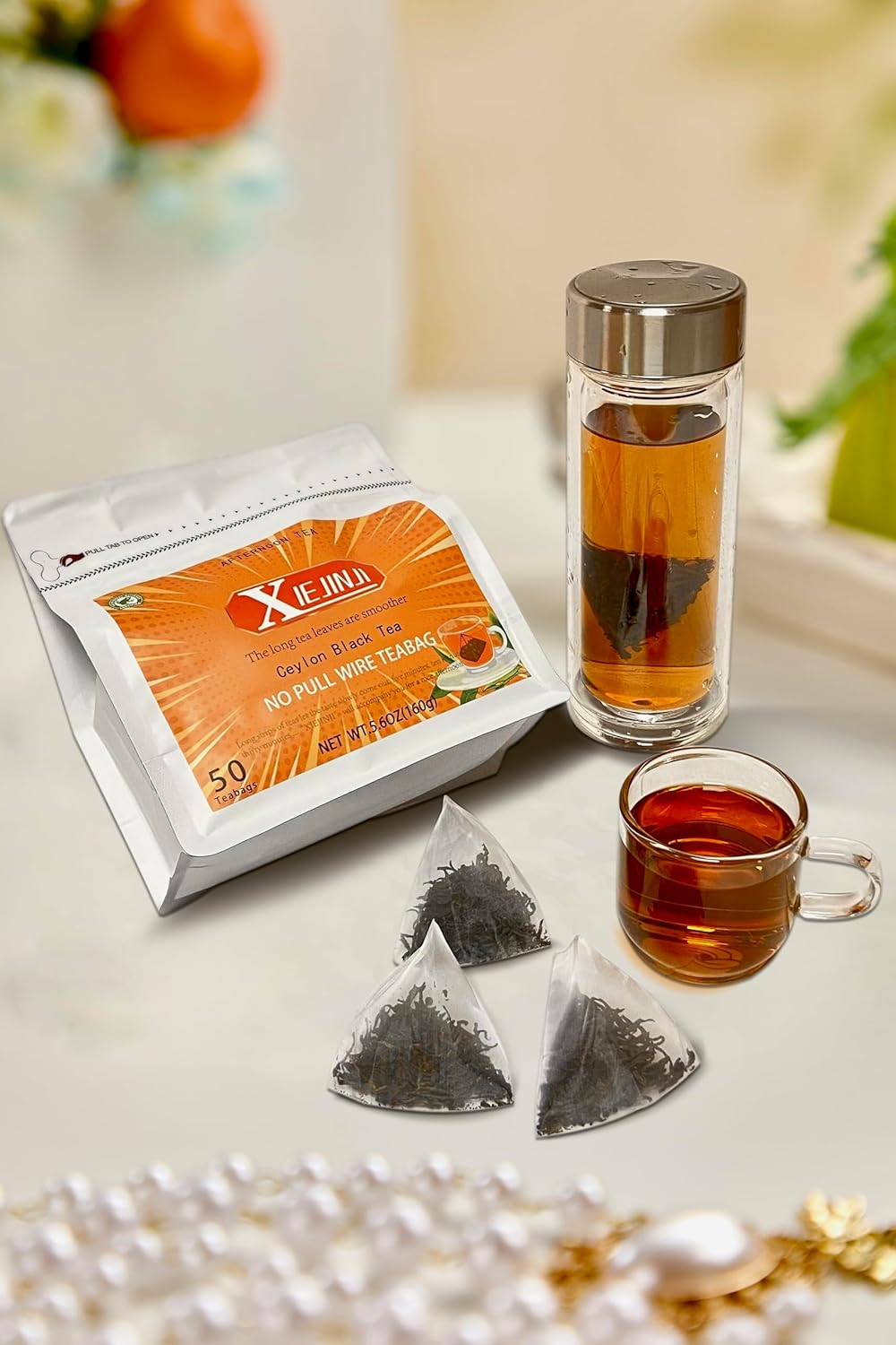 Black Tea Bags - Premium Ceylon Tea - Eco-Conscious Black Tea Bags - English Breakfast Tea - Resealable Bag - can Repeated Brewing - 3.2g x 50 Count