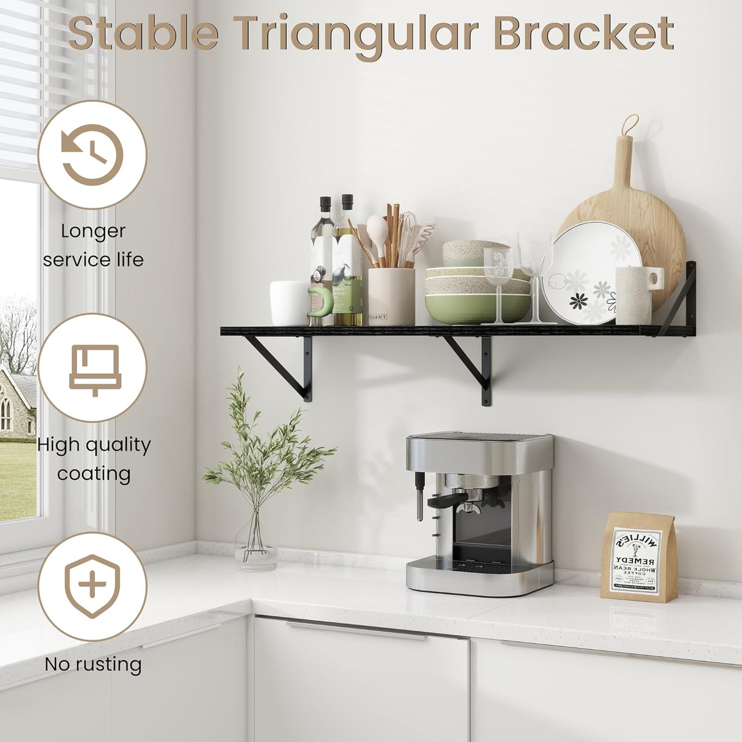 Dreamland Wall Shelves Black, Large Floating Shelf 12 * 36 inch Set of 2 Wall Shelves for Dorm, Bookshelf, Living Room, Bedroom, Bathroom