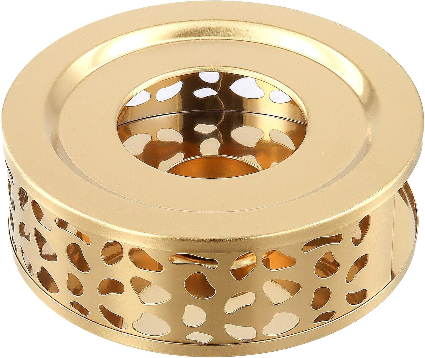 4 PCS Teapot Warmer, Stainless Steel Teapot Warmer, Metal Teapot Heater with Tealight Candle Holder, Brushed Coffee Tea Warmer Base for Glass or Ceramic Teapot, Gold