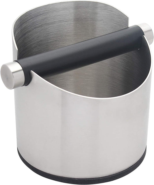 Espresso Knock Box, Stainless Steel Coffee Grounds Knock Box, With Removable Knock Bar and Non-Slip Rubber Base (Silver)