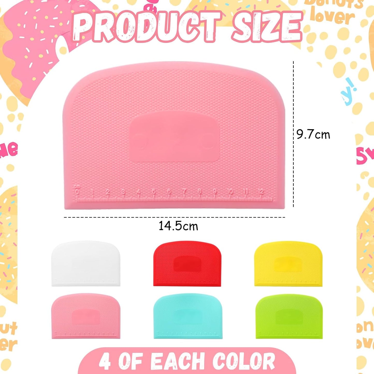 Uiifan 24 Pcs Plastic Bench Scraper with Scale Flexible Dough Multipurpose Cake Cutter Pizza Dough Spatula Food Scraper Tool Gift for Bread Pastry Fondant Icing, 6 Colors