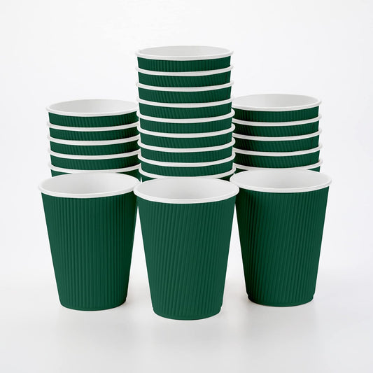 Restaurantware-12 Ounce Disposable Coffee Cups, 500 Ripple Wall Hot Cups For Coffee - Lids Sold Separately, Rolled Rim, Forest Green Paper Insulated Coffee Cups, For Hot Coffee, Tea, And More