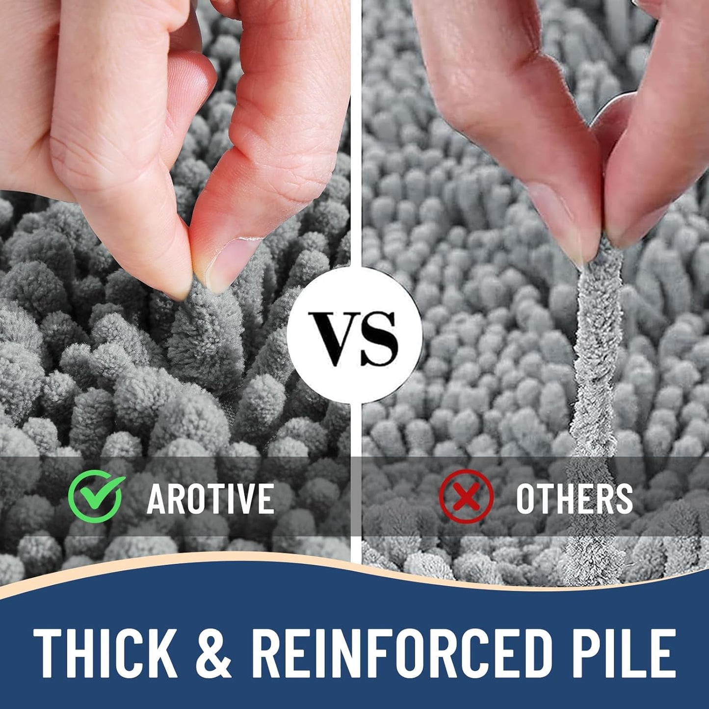 Arotive Luxury Chenille Bathroom Rug Mat, Extra Soft Thick Absorbent Shaggy Bath Rugs, Non-Slip Machine Wash Dry, Plush Bath Mats for Bathroom, Shower and Tub, 59x35, Grey