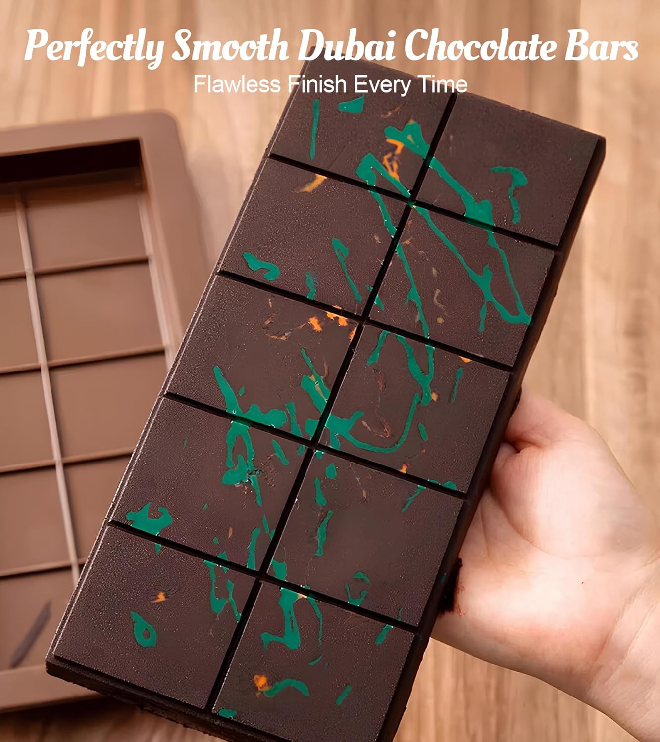 Ugotit Silicone Chocolate Bar Molds, Break-Apart Candy Making Mold Set, Large Rectangle Shape, Brown (2pcs_Model 1)