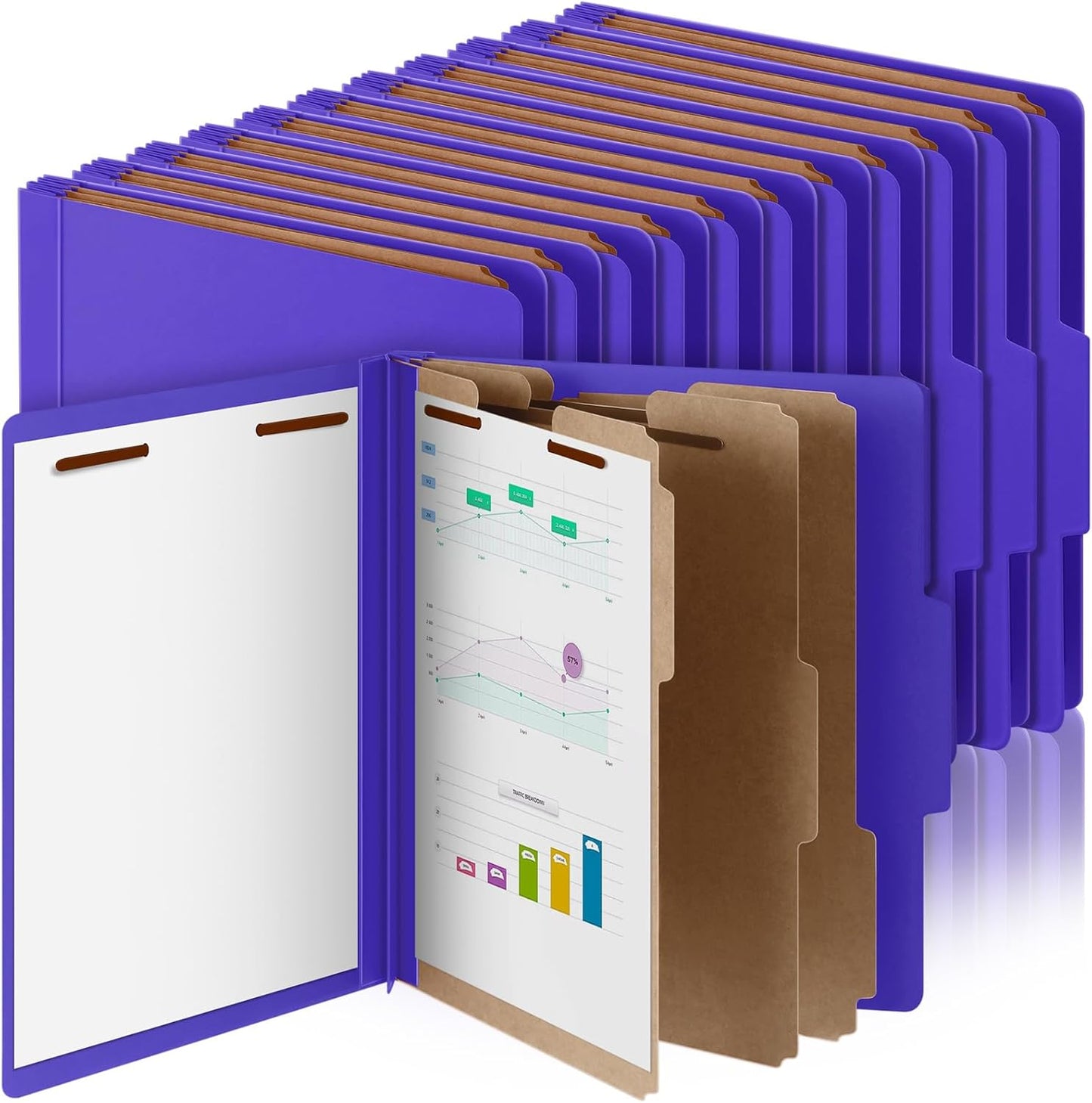 24 Pcs Classification Folders Letter Size, Back to School Supply for Teacher, Student, 3 Dividers Pressboard File Folder Bulk with 2 Fasteners, 3.5 Inch Expanding File Organizer (Purple)