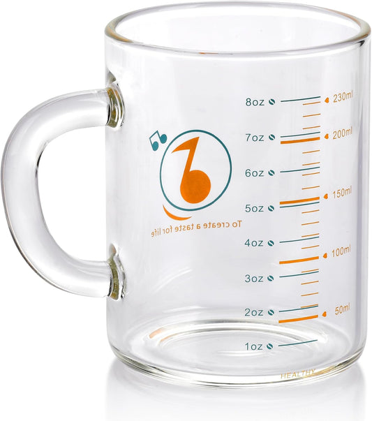 8 Oz Glass Measuring Cup Espresso shot glasses Clear Coffee Mugs for Hot or Cold Glass Expresso Small Coffee Cup with Glass Handle High Borosilicate Glass Cup (Colorful)