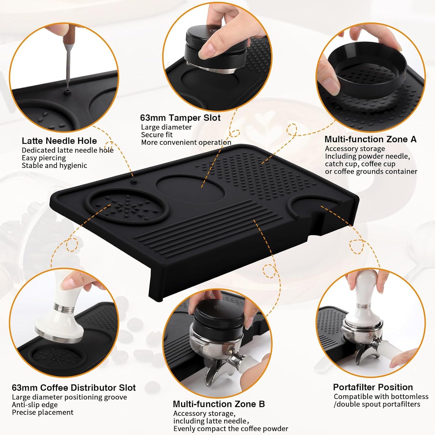 Espresso Tamping Mat, Coffee Tamper Mat, 10.4×5.6 In Silicone Coffee Matt for Counter, Espresso Machine Accessories, Waterproof and Heat Resistant Tamp Mats for Espresso Coffee Station(Black)