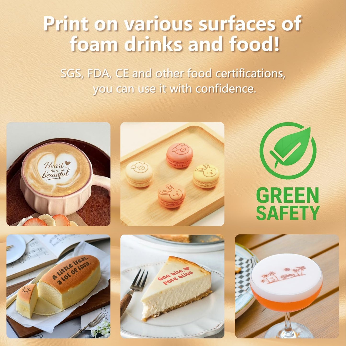 Handheld Food PrintPen Portable Mini Coffee PrintPen Latte Art Macaron Cookie DIY Design Printer, Bluetooth 4.2-1PCS Matcha