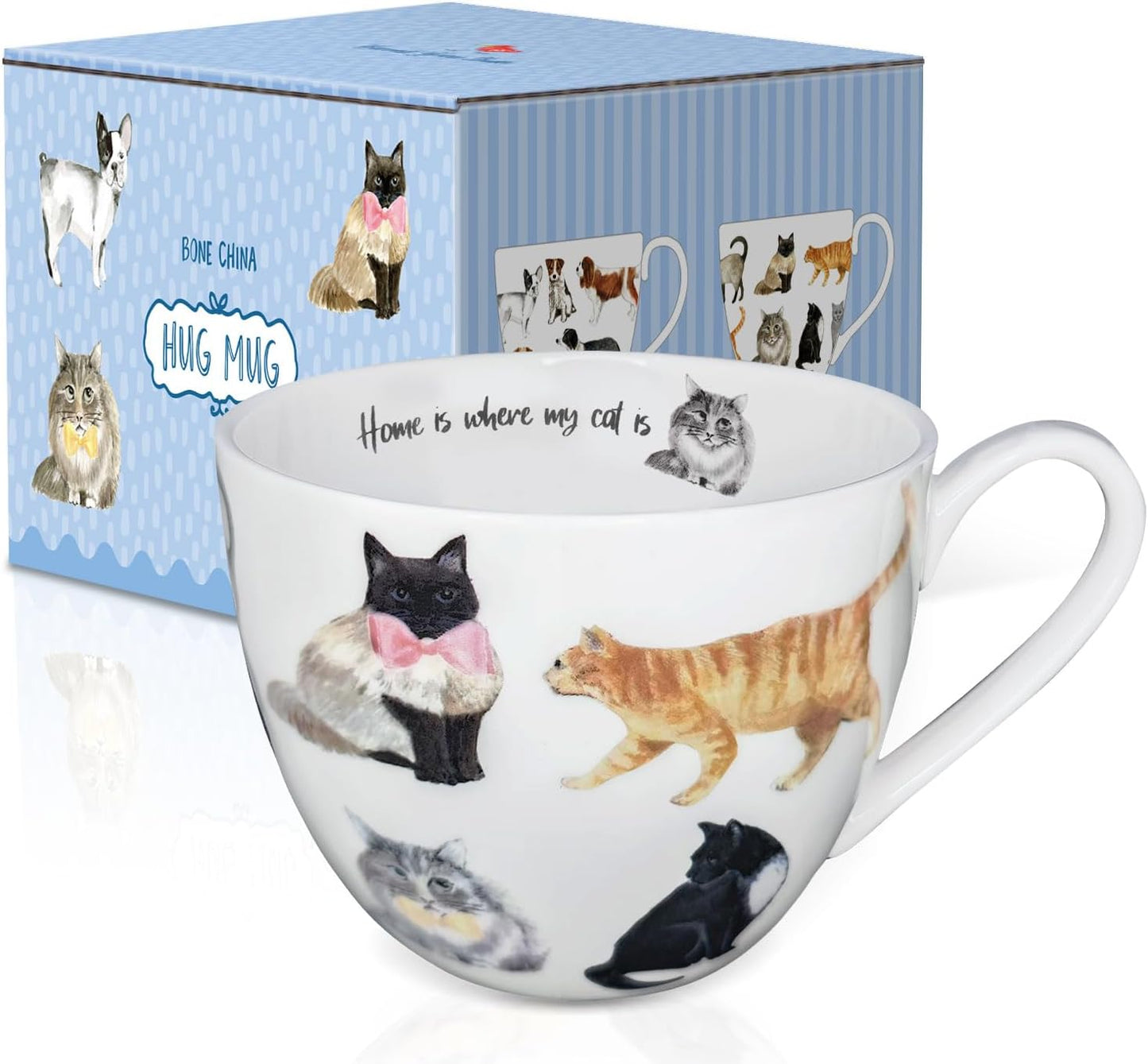 Cute Cat Mugs for Daily Coffee and Tea, Premium 20 oz Bone China Coffee Tea Hug Mug, Perfect Holiday and Birthday Gift for Cat Lovers, Designed in England by Harvest Green Studio