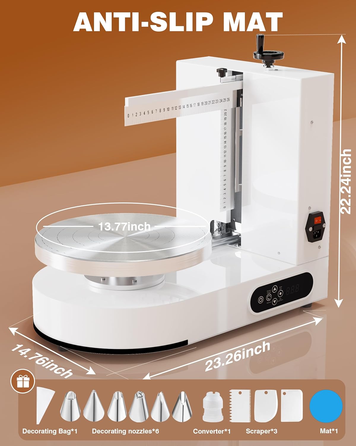 PYY Cake Decorating Machine - Automatic Cake Cream Spreading Machine for 4" to 14" Cake Icing Machine 60-320 RPM with Graduated Scrapers Electric Cake Turntable for Cake Frosting Machine White