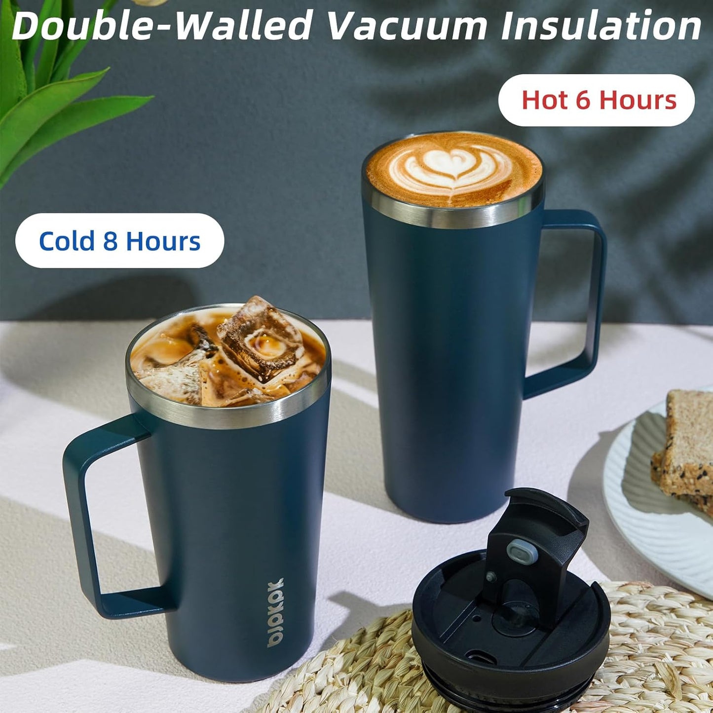 BJPKPK Insulated Tumbler with Handle, 26oz Insulated Tumblers with Lid and Straw, Stainless Steel Metal Water Bottles, Coffee Travel Mugs, Cups, Navy Blue