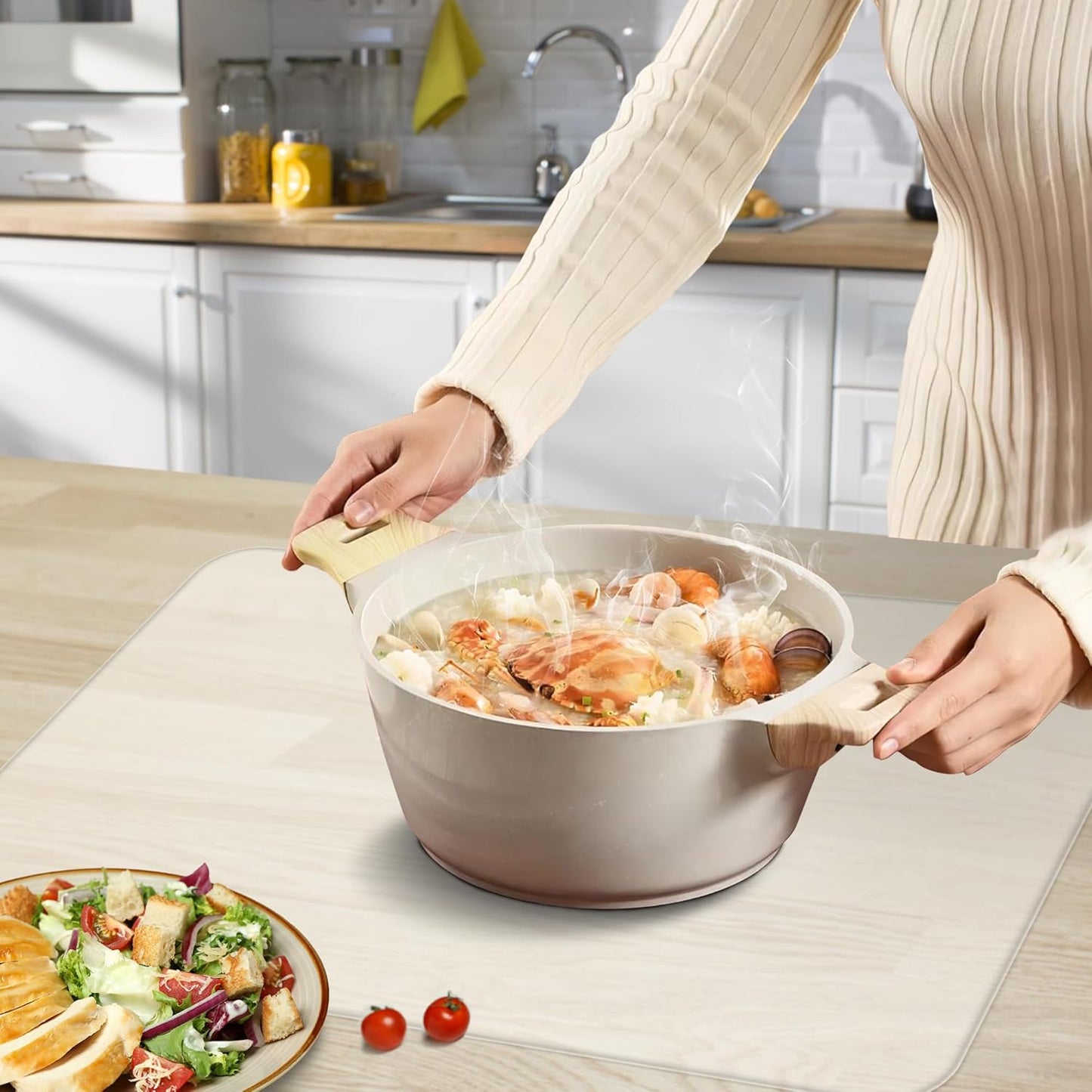 Silicone Mat for Kitchen Counter, Silicone Mat Trimable to Size (Translucent, 23.6×15.7inch-2PCS), BPA-Free Silicone Placemat, Heat-Resistant NonSlip Table Mat for Air Fryer, Countertop Protector Mat