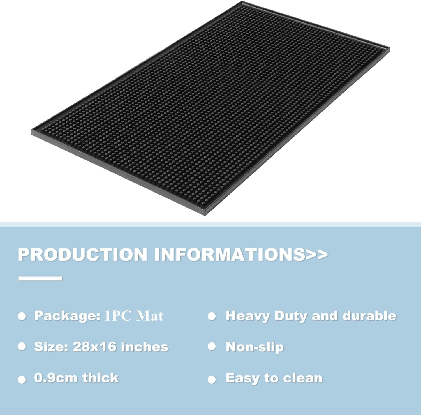Extra Large (28 inch by 16 inch) Thick Rubber Service Bar Mat for Home Kitchen Counter Mat, Bartender Bar Mat, Dish Drying Mat, 1 Pack Black